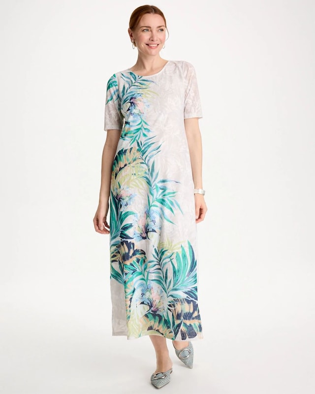 Jersey Knit Tropical Maxi Dress - image 1